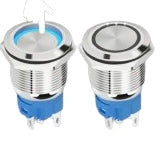 Stainless Steel Latching Switch With Blue LED